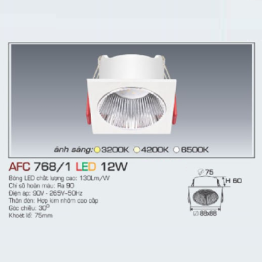 AFC 768/1 LED 12W: Đèn LED âm trần 12 W, 1 chế độ ánh sáng (trắng/vàng/trung tính)