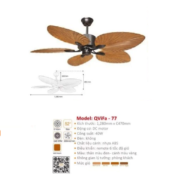 QViFa - 77: Quạt trần 5 cánh gỗ