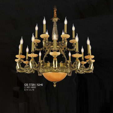 S - CĐ7729/12+6: Đèn chùm đồng  chao đá 18 tay - KT: Ø980mm x H880mm - Bóng đèn E14 x 18 bóng