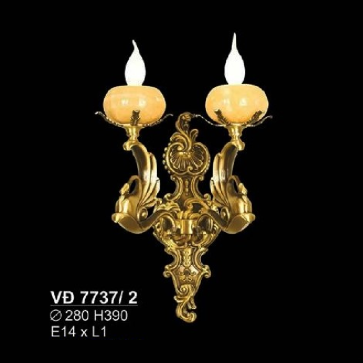 SN - VĐ 7737/2: Đèn vách đồng đơn chao đá - KT: Ø280mm x H390mm - Đèn chân E14 x 2 bóng