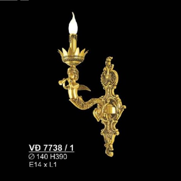 SN - VĐ 7738/1: Đèn vách đồng đơn - KT: Ø140mm x H390mm - Đèn chân E14 x 1 bóng