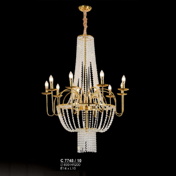 S - C 7748/10: Đèn chùm Phale nến 10 bóng - KT: Ø800mm x H1200mm - Bóng đèn nến chân E14 x 10 bóng