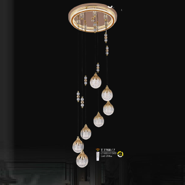 T 7768/7: Đèn thả LED 7 bóng - KT: Ø500mm x H1500mm - Đèn LED 206W đổi 3 màu