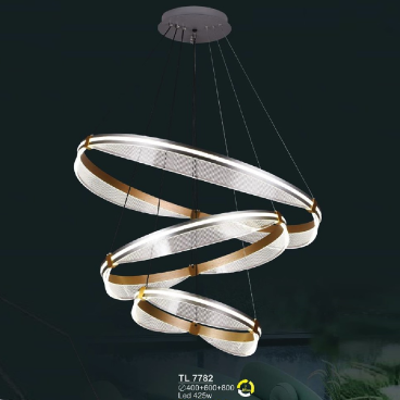 SN - T  7782: Đèn thả 3 vòng  LED - KT: Ø400mm+Ø600mm +Ø800mm  - Đèn LED 425W ánh sáng đổi 3 màu