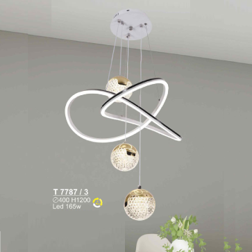 T 7787/3: Đèn thả  vòng LED 3 bóng - KT: Ø400mm x H1200mm - Đèn LED 165W đổi 3 màu
