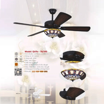 QViFa - 78/395: Quạt trần đèn 5 cánh gỗ
