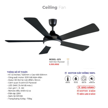 MODEL - Q78: Quạt trần đèn 5 cánh gỗ