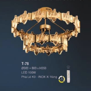 E - T - 78: Đèn áp trần  2 vòng LED - KT: (Ø500mm x Ø800mm) x H350mm - Đèn LED 100W - Ánh sáng đổi 3 màu