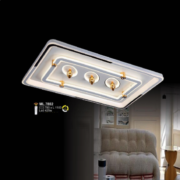 SN - ML7802: Đèn áp trần LED Mica chữ nhật - KT: L1100mm x W700mm - Đèn LED 425W - Ánh sáng đổi 3 màu - Remote