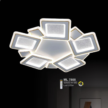 SN - ML 7808: Đèn áp trần LED Mica - KT: W600mm x H180mm - Đèn LED 225W - Ánh sáng đổi 3 màu - Remote