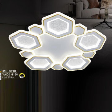 SN - ML 7810: Đèn áp trần LED Mica - KT: W600mm x H180mm - Đèn LED 225W - Ánh sáng đổi 3 màu - Remote