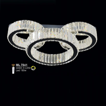 S - ML 7841: Đèn áp trần 3 vòng LED Thủy tinh Phale - KT: L600mm x W40mm - Đèn LED 285W đổi 3 màu