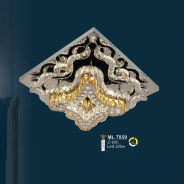 S - ML 7859: Đèn áp trần vuông LED thủy tinh Phale - KT: 600mm x W600mm - Đèn LED 205W ánh sáng đổi 3 màu - Remote