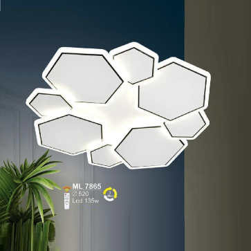 SN - ML 7865: Đèn áp trần LED Mica - KT: Ø520mm - Đèn LED 135W - Ánh sáng đổi 3 màu - Remote
