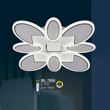 SN - ML 7886: Đèn áp trần LED  Mica - KT: Ø5520mm - Đèn LED 165W - ánh sáng đổi 3 màu - Remote