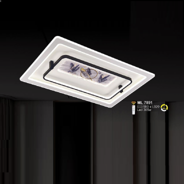 SN - ML7891: Đèn áp trần LED Mica chữ nhật - KT: L920mm x W580mm - Đèn LED 305W - Ánh sáng đổi 3 màu - Remote