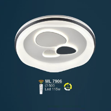 ML 7906: Đèn áp trần LED  Mica - KT: Ø500mm - Đèn LED 115W - ánh sáng đổi 3 màu - Remote