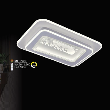 SN - ML 7908: Đèn áp trần LED Mica chữ nhật - KT: L660mm x W450mm - Đèn LED 165W - Ánh sáng đổi 3 màu