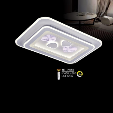 SN - ML 7910:  Đèn áp trần LED Mica chữ nhật - KT: L660mm x W450mm - Đèn LED 128W - Ánh sáng đổi 3 màu - Remote