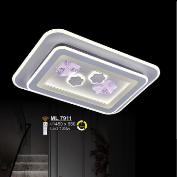 SN - ML 7911:  Đèn áp trần LED Mica chữ nhật - KT: L660mm x W450mm - Đèn LED 128W - Ánh sáng đổi 3 màu - Remote