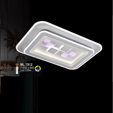 SN - ML 7912:  Đèn áp trần LED Mica chữ nhật - KT: L660mm x W450mm - Đèn LED 128W - Ánh sáng đổi 3 màu - Remote