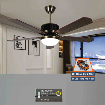 QD 7920/5: Quạt trần đèn LED 5 cánh gỗ