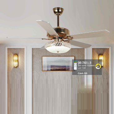 QD 7921/5: Quạt trần đèn LED 5 cánh gỗ