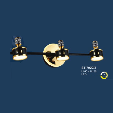 AN - ST - 7922/3: Đèn rọi tranh/gương 3 bóng - KT: L460mm x H130mm - Đèn LED đổi 3 màu