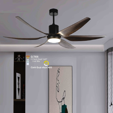 Q 7936: Quạt trần đèn LED 6 cánh nhựa ABS