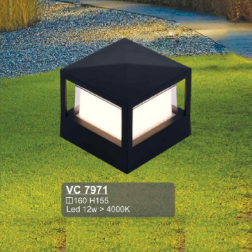 VC 7971: Đèn gắn đầu trụ LED - KT: L160mm x W160mm x H155mm - Đèn LED 12W ánh sáng vàng 4000K