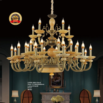 CODE: 8001/24+6: Đèn chùm đồng nến 30 tay - KT: Ø1140mm x H900mm - Bóng đèn nến E14 x 30 bóng