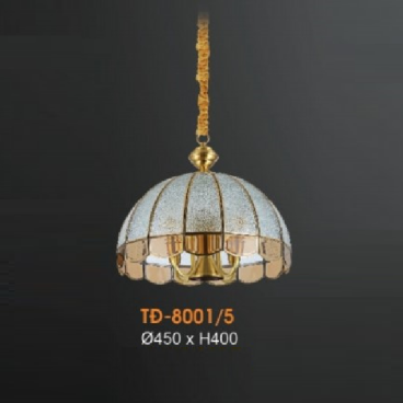 VE - TĐ - 8001/5: Đèn thả đồng - KT: Ø450mm x H400mm - Đèn chân E14 x 5 bóng