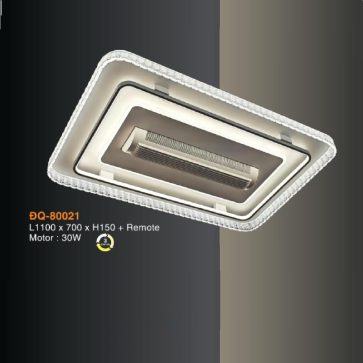 V- ĐQ - 80021: Đèn áp trần  chữ nhật + Quạt- KT: L1100mm x W700mm x H150mm - Đèn LED đổi 3 màu + Motor quạt 30W