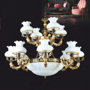 NC 8005/12: Đèn chùm 12 tay, chao thủy tinh - KT: Ø1000mm x H800mm +400mm - Bóng đèn E27 x 15 bóng