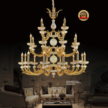 CODE: 8006/12+8+4: Đèn chùm đồng nến 24 tay - KT: Ø1140mm x H1080mm - Bóng đèn chân E14 x 24 bóng