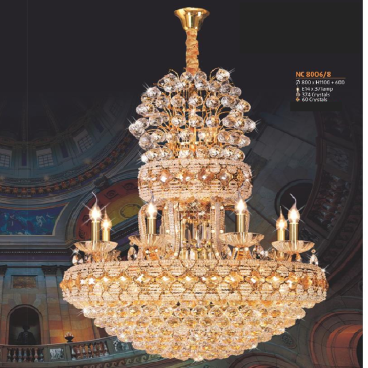 NC 8006/8: Chùm Phale đèn nến - KT: Ø800mm x H1100mm + 600mm - 374 Hạt Phale - Đèn E14 x 37 bóng