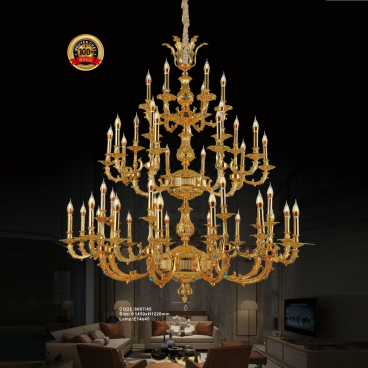 CODE: 8007/45: Đèn chùm đồng nến 45 tay - KT: Ø1450mm x H1220mm - Bóng đèn nến E14 x 45 bóng