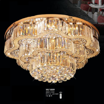 H -  MLF  8009: Đèn áp trần Phale  - KT: Ø800mm x H350mm - Đèn LED SMD + Bóng  đèn chân E14 x 9 bóng - Remote
