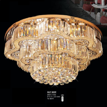 H -  MLF  8009: Đèn áp trần Phale  - KT: Ø800mm x H350mm - Đèn LED SMD + Bóng  đèn chân E14 x 9 bóng - Remote