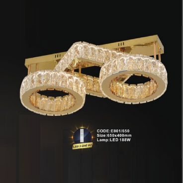 CODE: E801/650: Đèn áp trần LED - KT: L650mm x W450mm - Đèn LED 188W ánh sáng đổi 3 màu