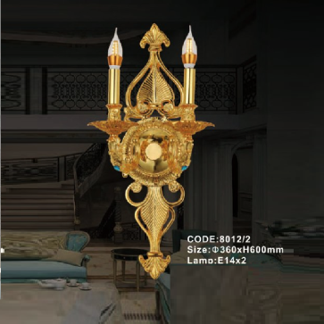 CODE: 8012/2: Đèn gắn tường đồng 2 bóng - KT: Ø360mm x H600mm - Bóng đèn E14 x 2 bóng