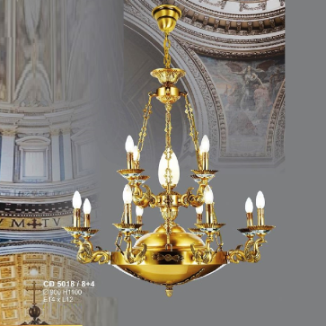 S - CĐ 5018/8+4 : Đèn chùm đồng 12 tay  - KT: Ø900mm x H1100mm - Bóng  đèn chân E14 x 12 bóng