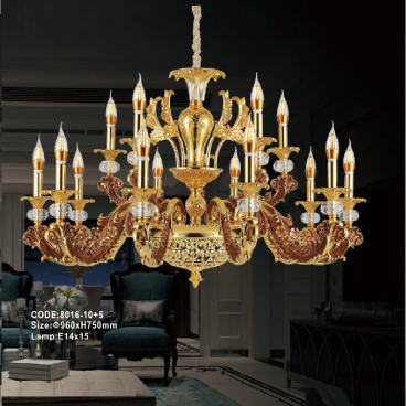 CODE: 8016-10+5: Đèn chùm nến 15 tay - KT: Ø960mm x H750mm - Bóng đèn nến E14 x 15 tay