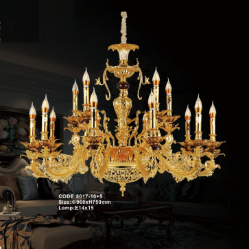 CODE: 8017 - 10+5: Đèn chùm nến 15 tay - KT: Ø960mm x H750mm - Bóng đèn nến E14 x 15 bóng
