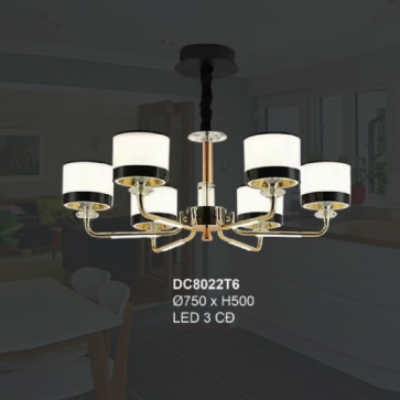 35 - DC8022T6: Đèn chùm LED 6 tay - KT: Ø750mm x H500mm - Đèn LED đổi 3 màu
