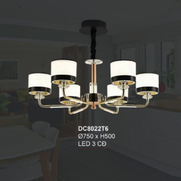 35 - DC8022T6: Đèn chùm LED 6 tay - KT: Ø750mm x H500mm - Đèn LED đổi 3 màu