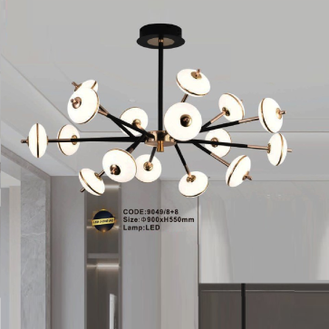 CODE: 9049/8+8: Đèn chùm LED 16 bóng - KT: Ø900mm x H500mm - Đèn LED đổi 3 màu