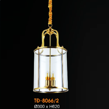 VE - TĐ - 8066/2: Đèn thả đồng - KT: Ø300mm x H620mm - Đèn chân E14 x 2 bóng