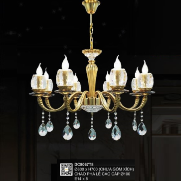 35 - DC8067T8: Đèn chùm nến 8 tay - KT: Ø800mm c H700mm ( chưa xích) - Bóng đèn nến E14 x 8 bóng