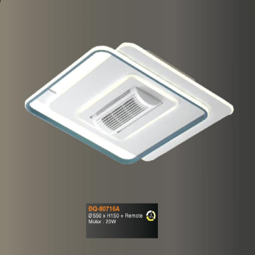 V- ĐQ - 80716A: Đèn áp trần + Quạt- KT: L550mm x W550mm x H150mm - Đèn LED đổi 3 màu + Motor quạt 20W